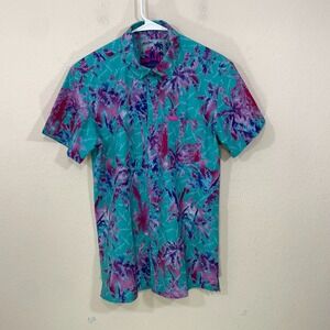 Retro Rifle Shirt Men's Sz M‎ Blue AK's And Vacays Palm Trees Hawaiian Button Up